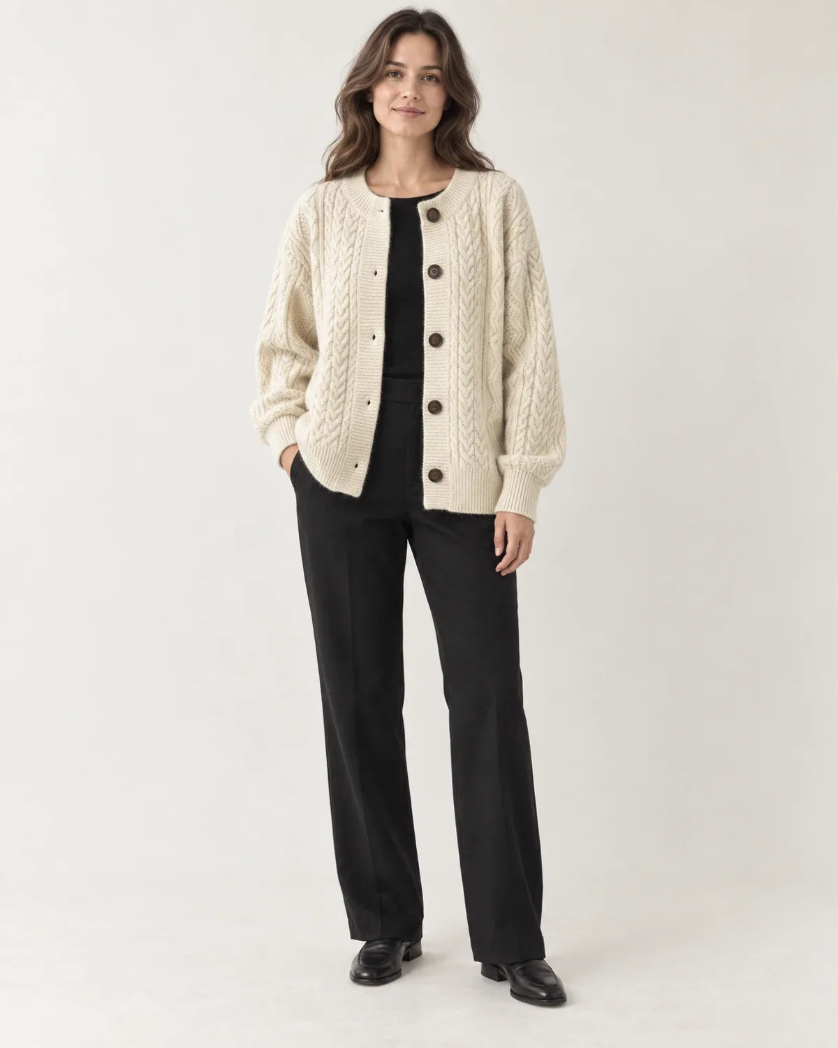 Odile | Women's Cable Knit Button Cardigan
