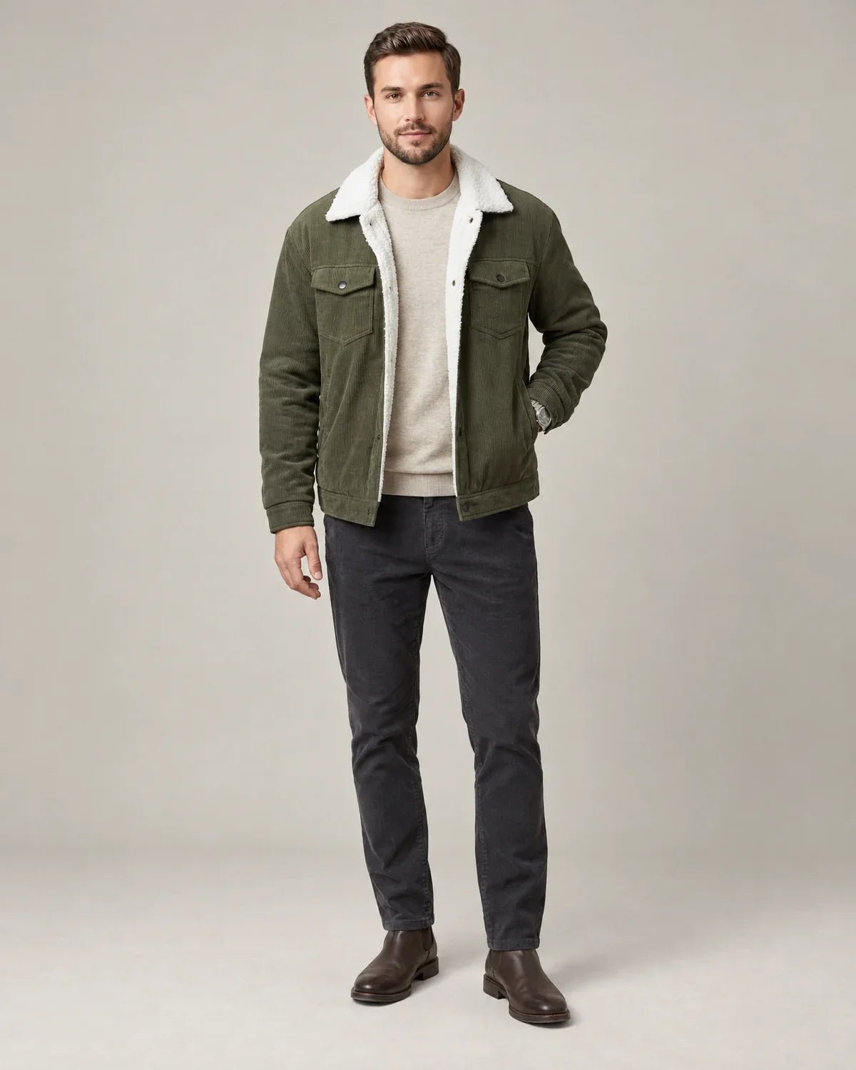 Everett | Men's Corduroy Sherpa Lined Trucker Jacket