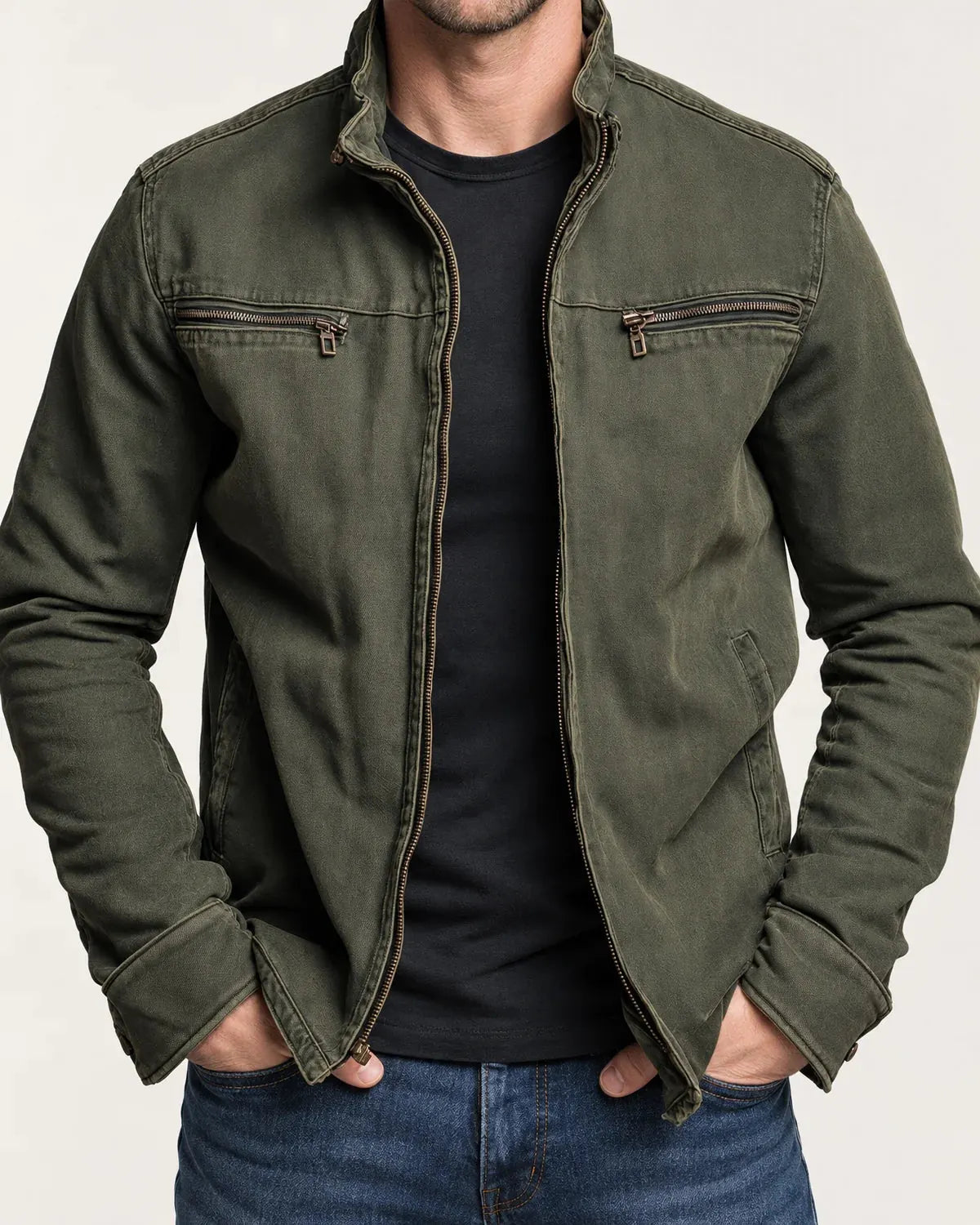 Marlow | Men's Zip-Front Bomber Jacket with Stand Collar