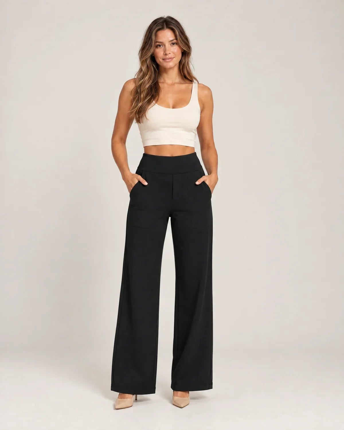 Willemijn | Women's High Waisted Pull On Pants with Pockets
