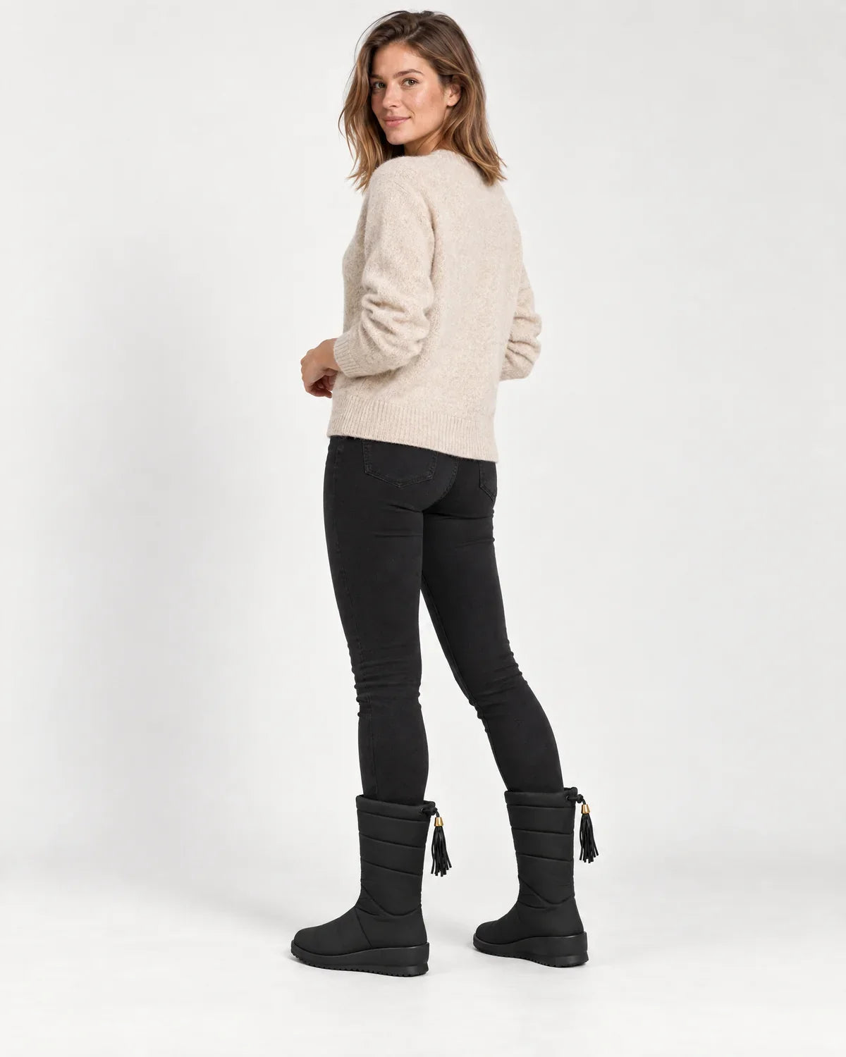 Sigrid | Women's Quilted Mid-Calf Winter Boots with Tassel Tie