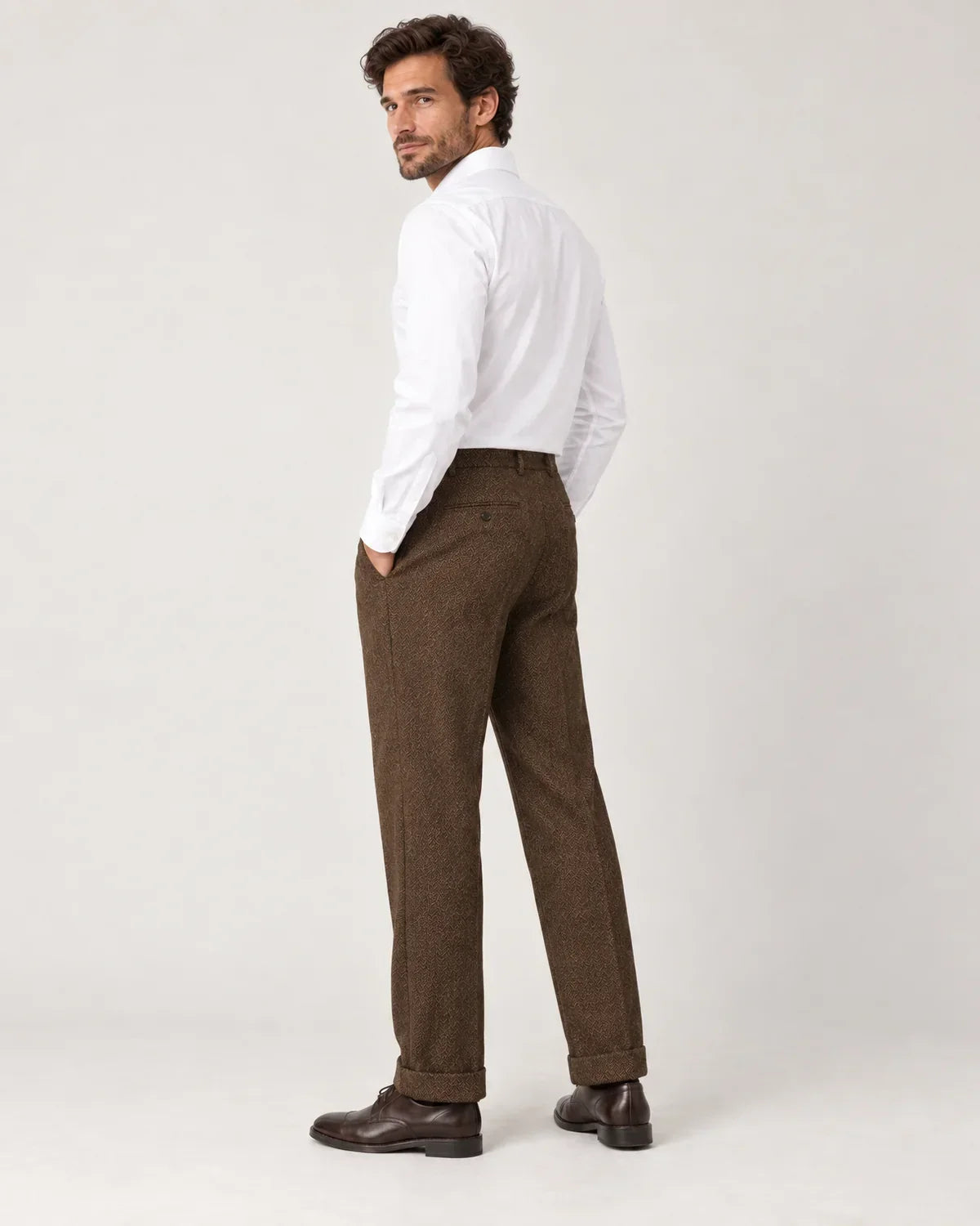 Sinclair | Men's Herringbone Pleated Straight-Leg Trousers