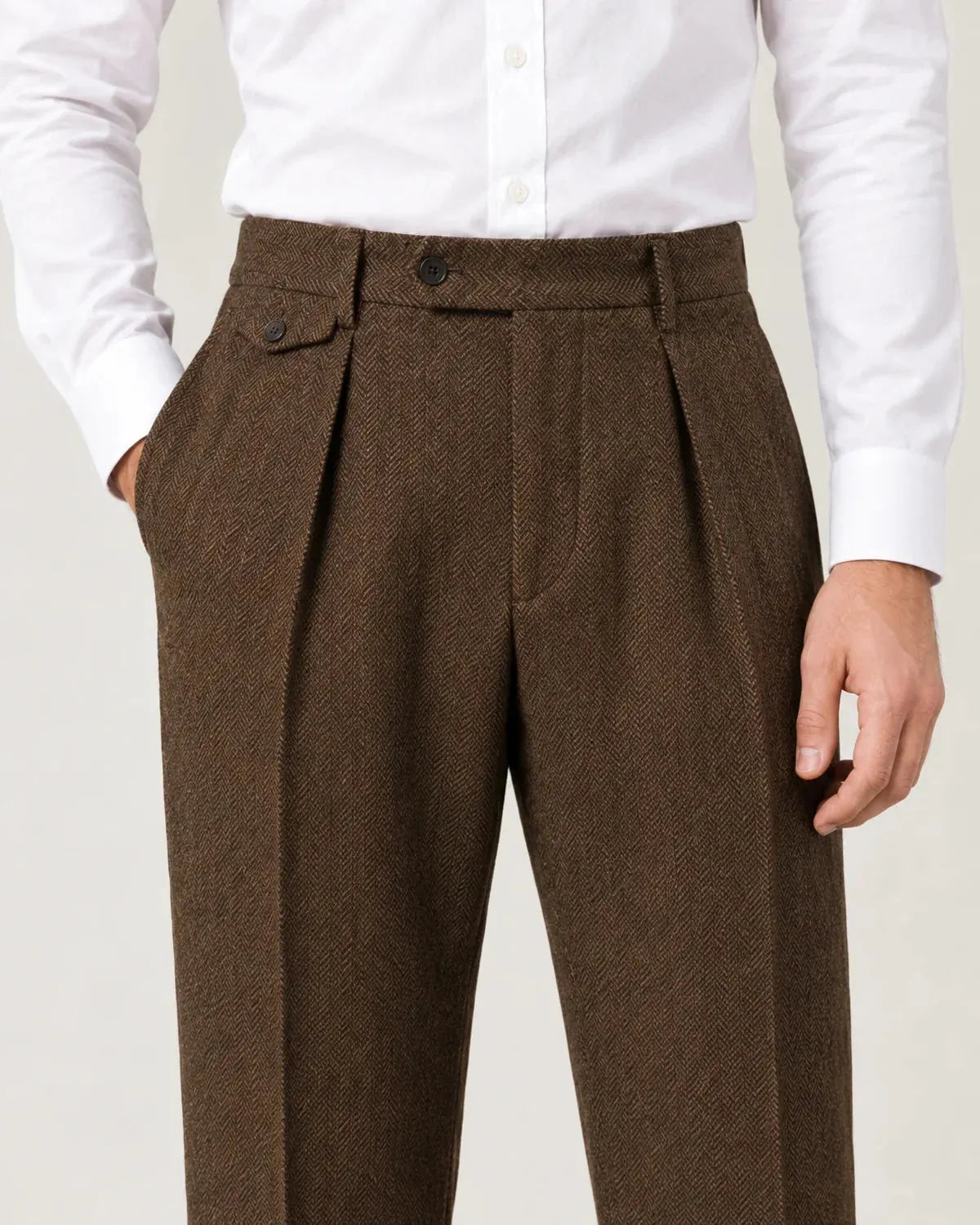 Sinclair | Men's Herringbone Pleated Straight-Leg Trousers