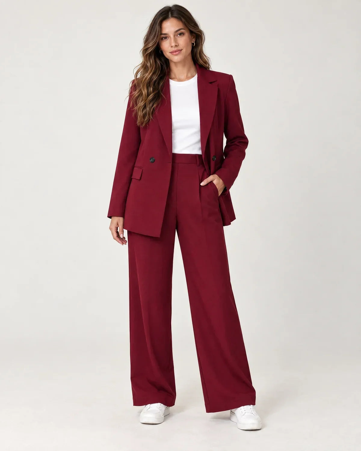 Solveig | Women's Longline Blazer and Wide-Leg Pant Suit Set