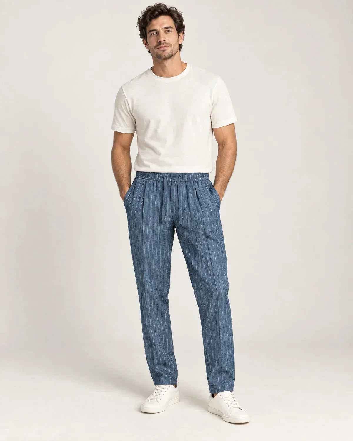Whitfield | Men's Pinstripe Tapered Trousers with Elastic Waist