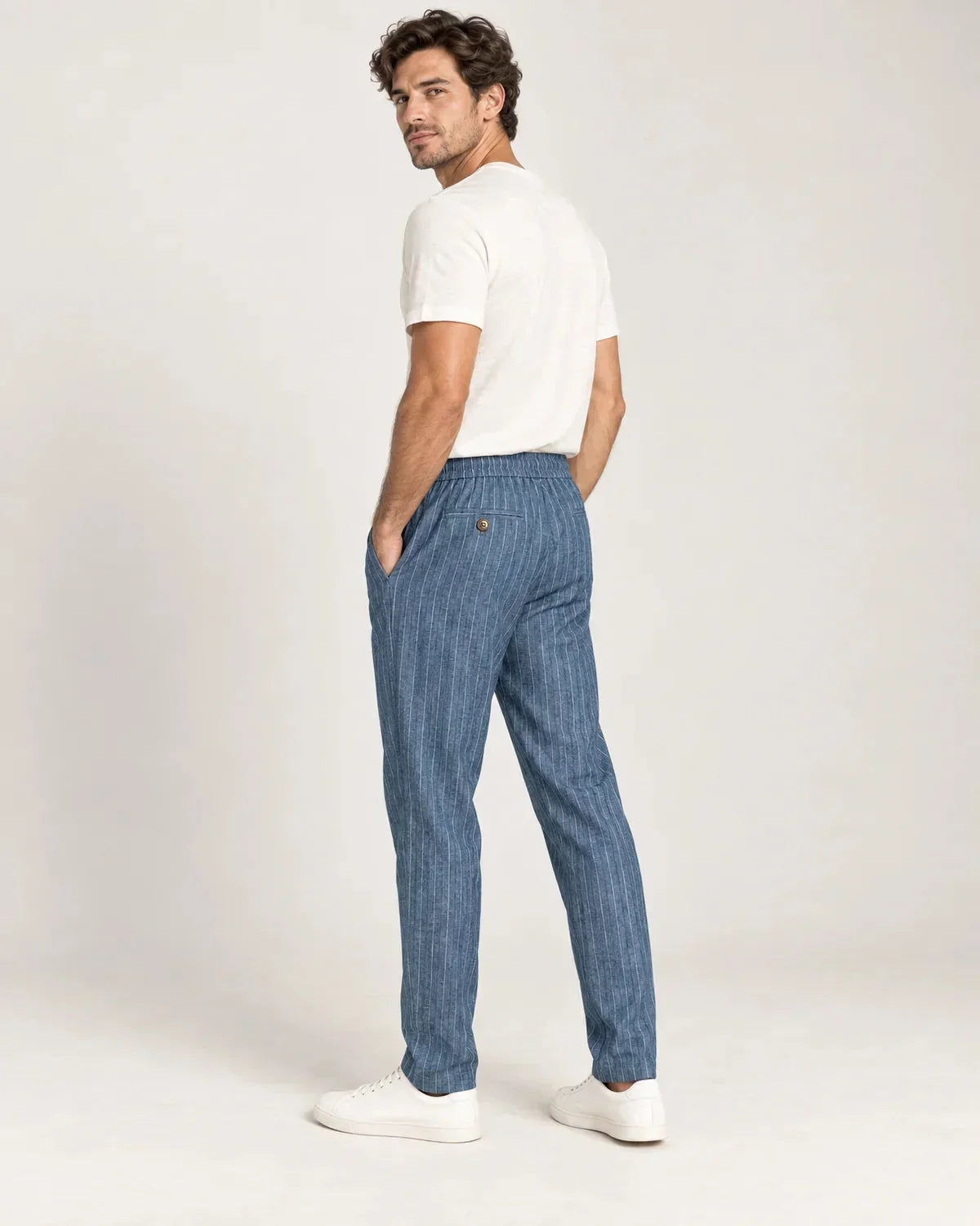 Whitfield | Men's Pinstripe Tapered Trousers with Elastic Waist