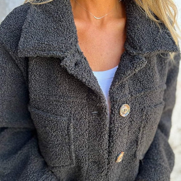 Willow | Women's Cropped Sherpa Jacket Lapel Button Up