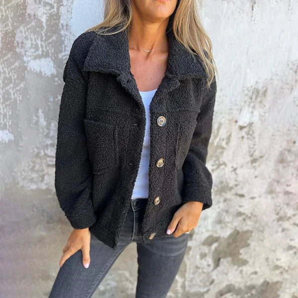 Willow | Women's Cropped Sherpa Jacket Lapel Button Up