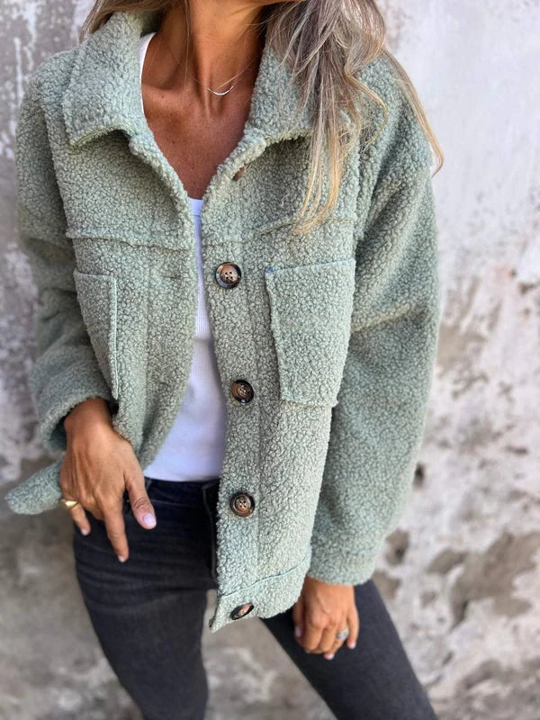 Willow | Women's Cropped Sherpa Jacket Lapel Button Up