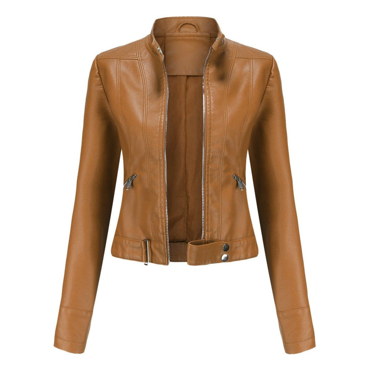 Maeve | Women's Faux Leather Biker Jacket Stand Collar Zipper