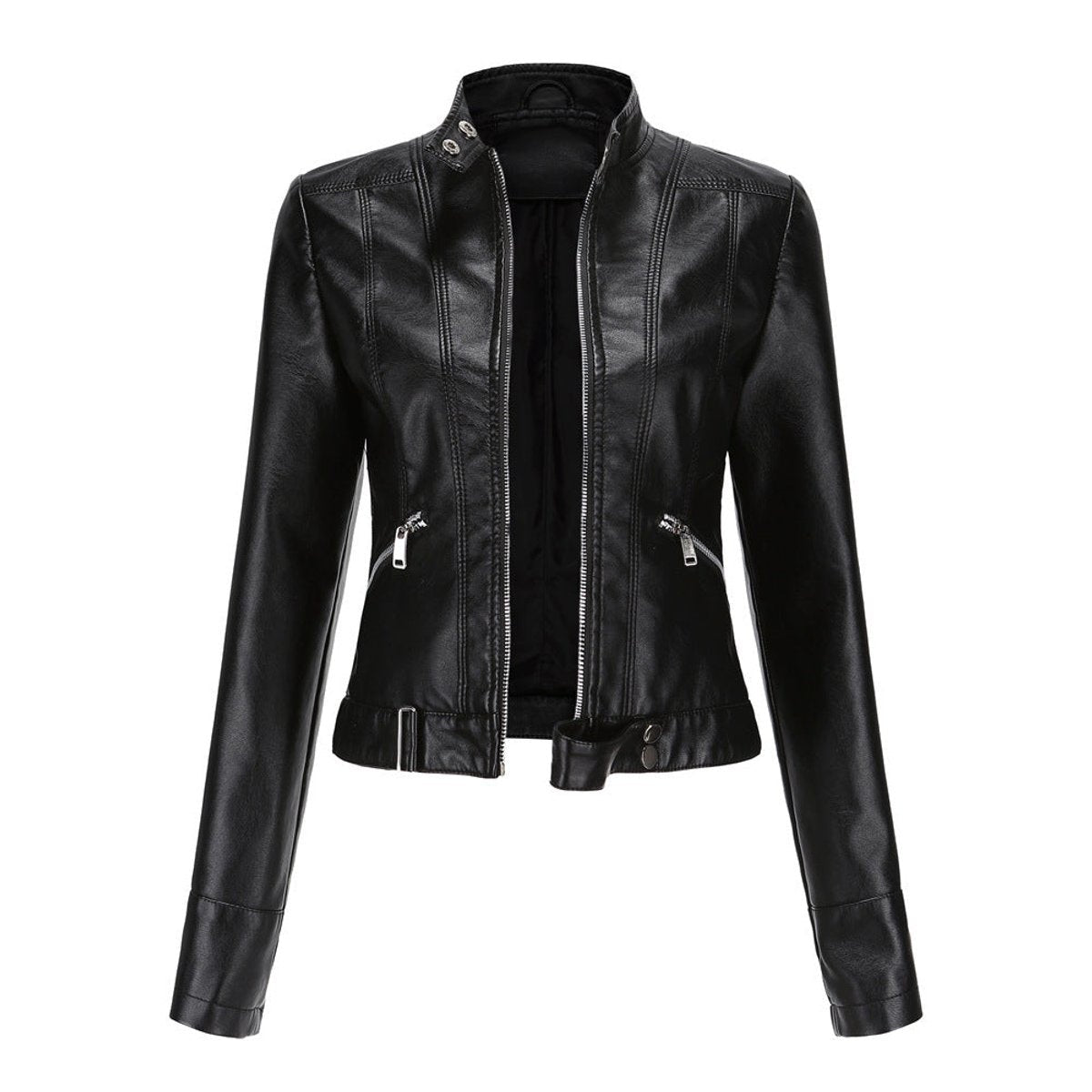 Maeve | Women's Faux Leather Biker Jacket Stand Collar Zipper