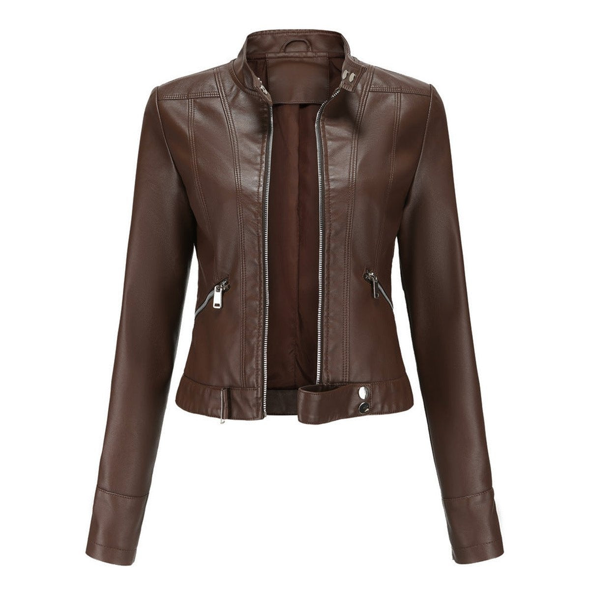 Maeve | Women's Faux Leather Biker Jacket Stand Collar Zipper