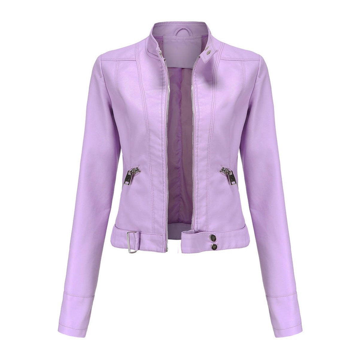 Maeve | Women's Faux Leather Biker Jacket Stand Collar Zipper