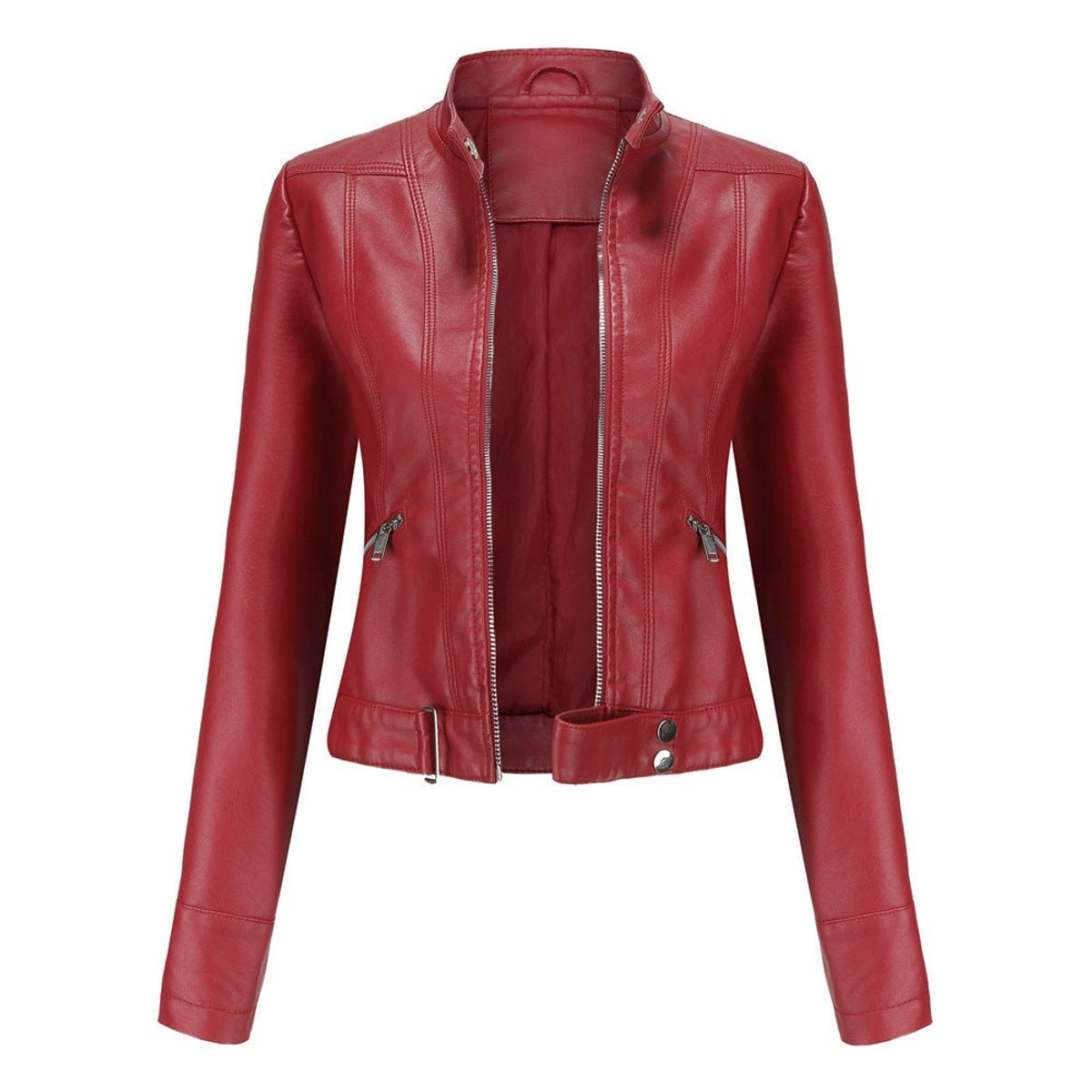 Maeve | Women's Faux Leather Biker Jacket Stand Collar Zipper