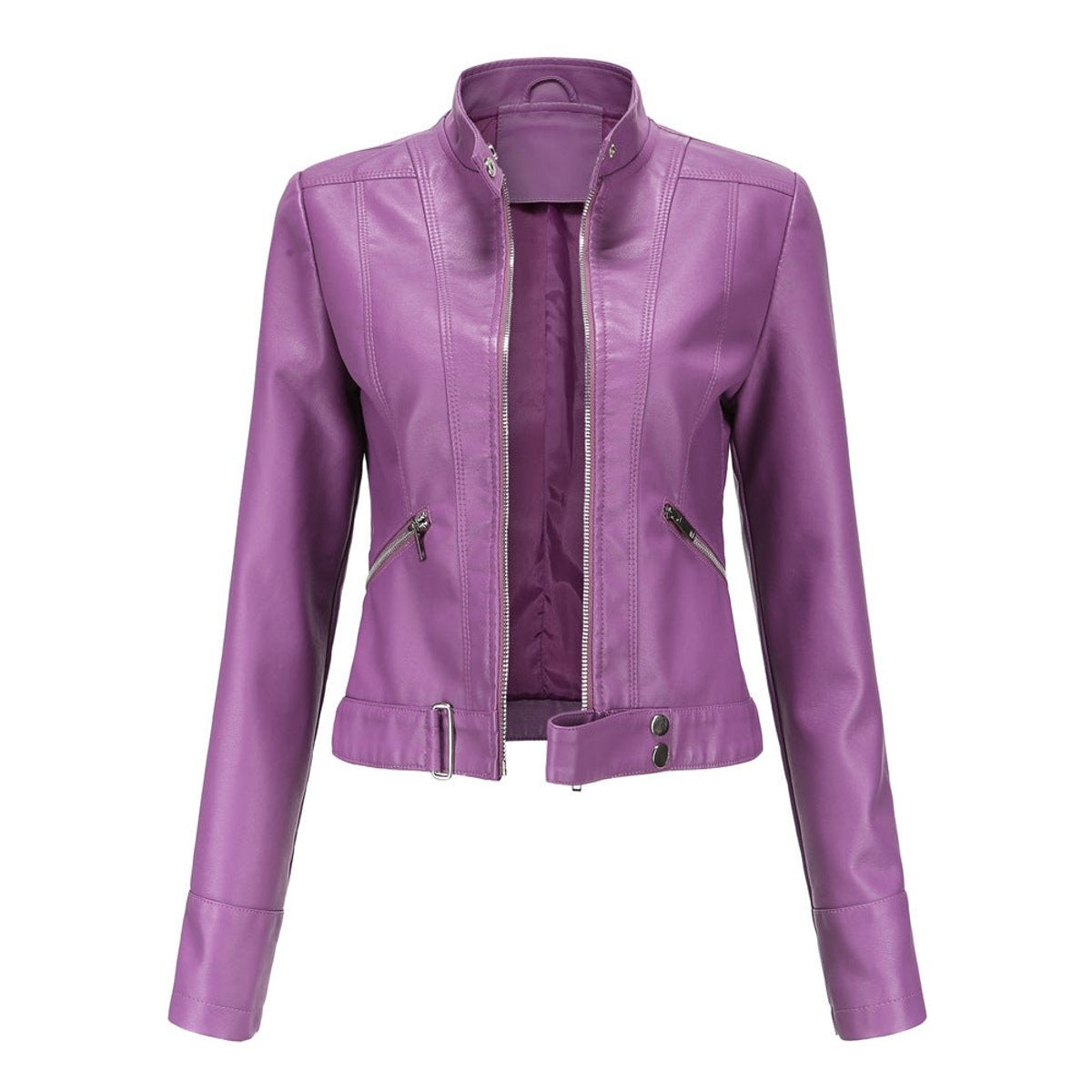 Maeve | Women's Faux Leather Biker Jacket Stand Collar Zipper
