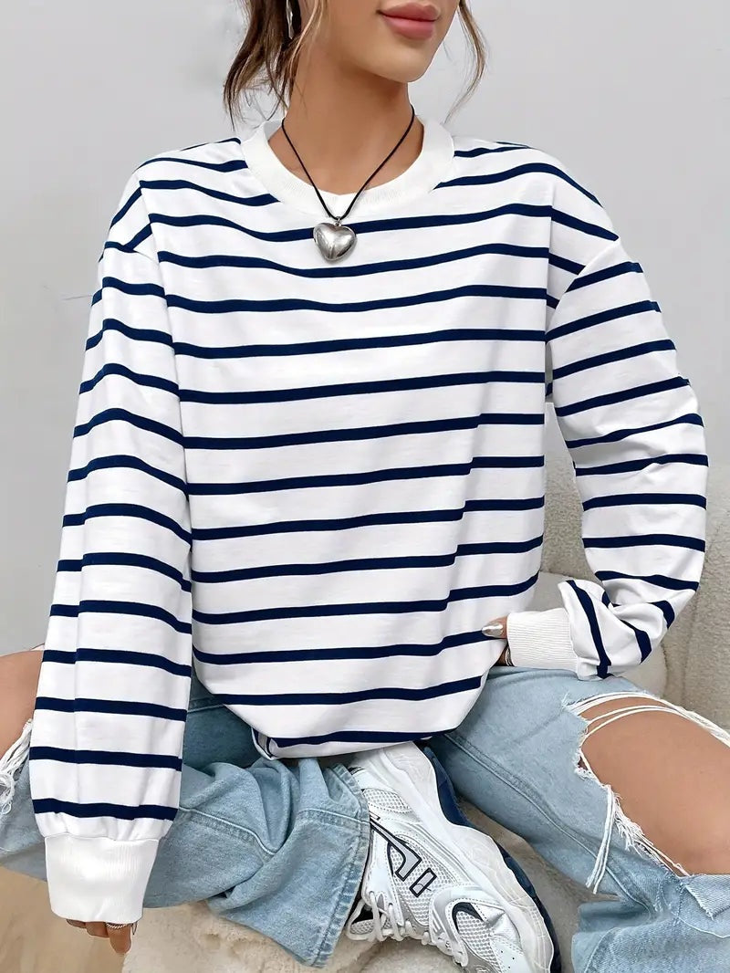 Willow | Women's Oversized Striped Crewneck Sweatshirt