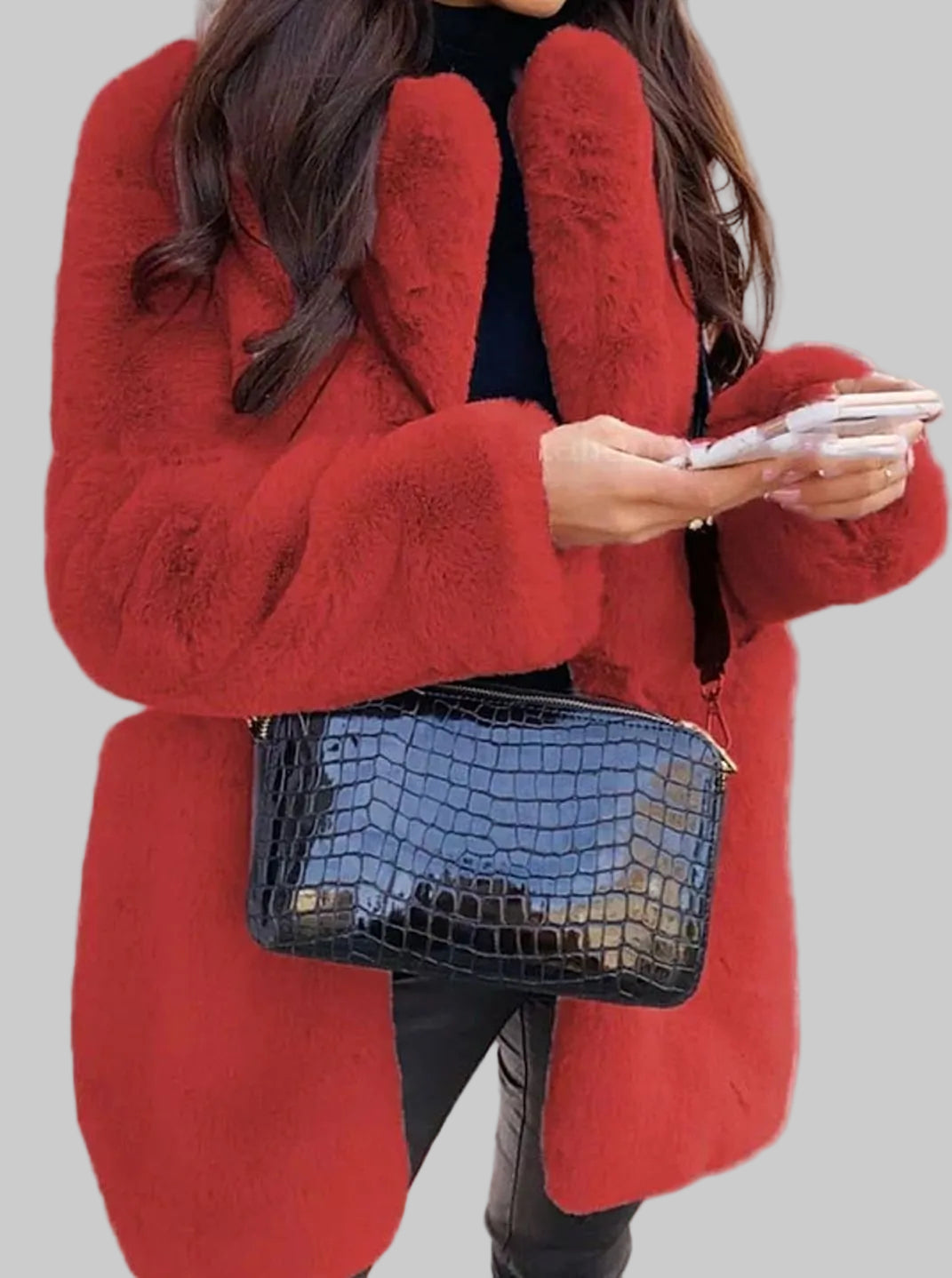 Alora - Women's Longline Faux-Fur Coat with Notch Lapels