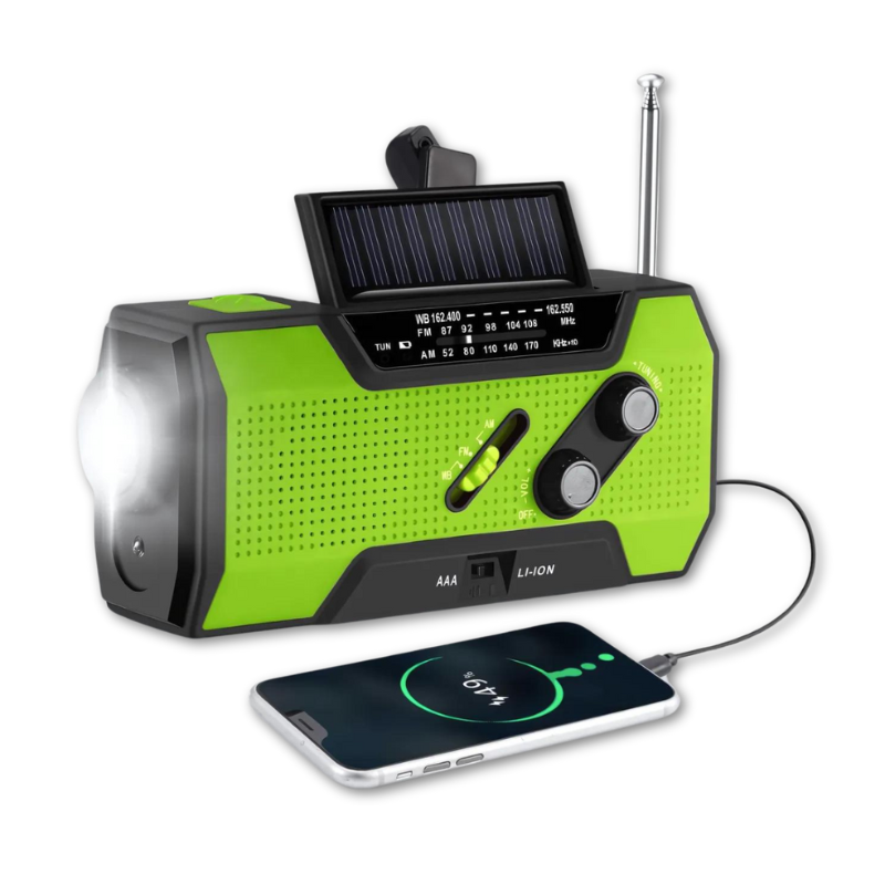 Am Fm Portable Emergency Radio with Hand Crank Solar Panel and LED Flashlight
