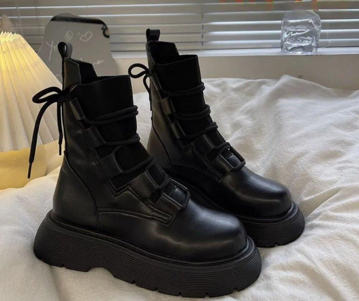 Jessica | Women's Platform Combat Boots Lace Up Buckles