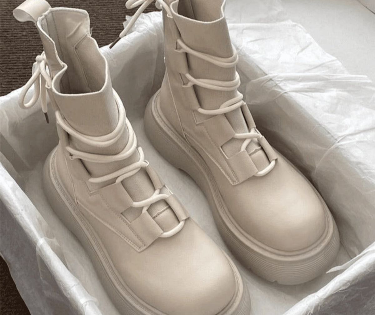 Jessica | Women's Platform Combat Boots Lace Up Buckles