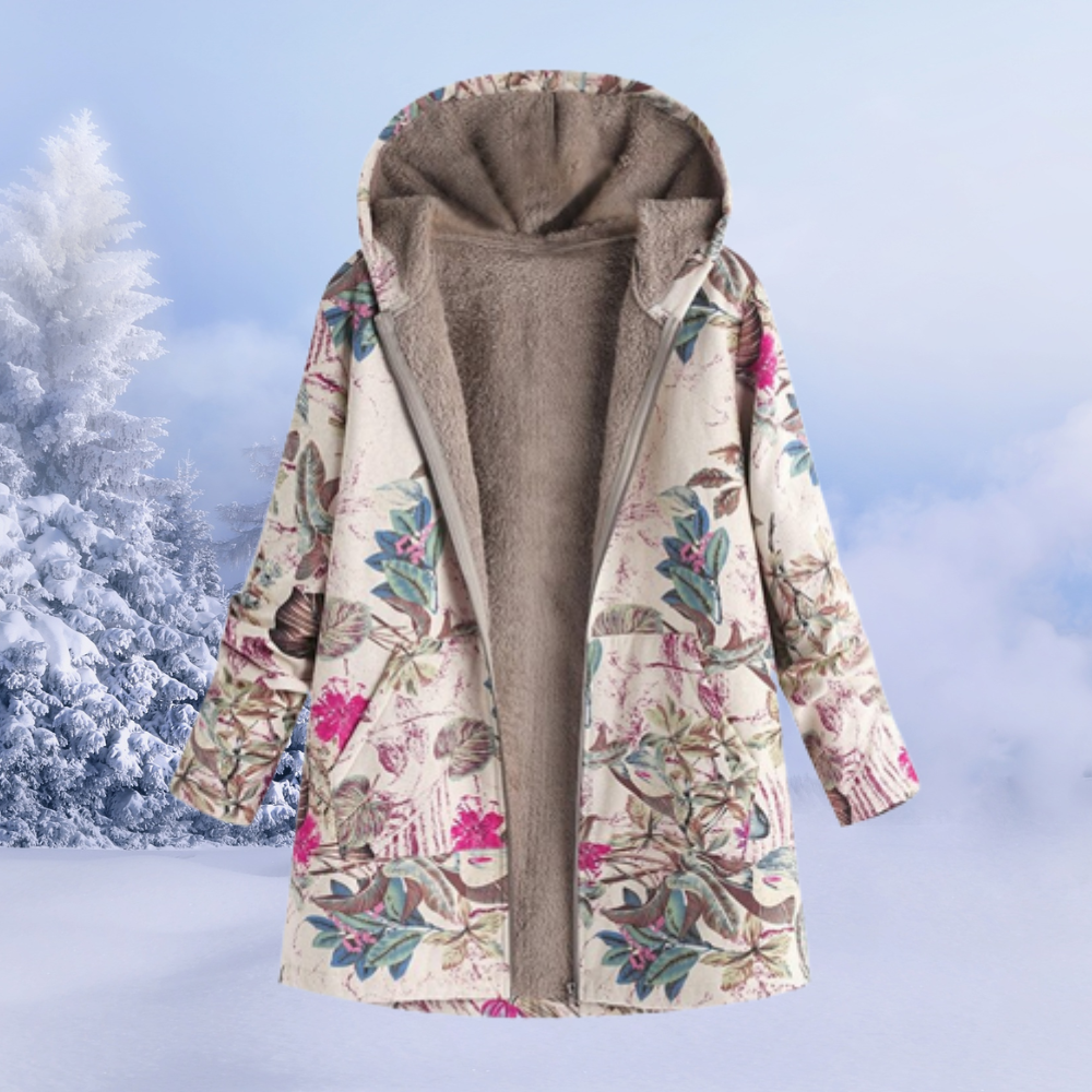 Josie | Women's Printed Long Winter Sherpa Jacket Hooded