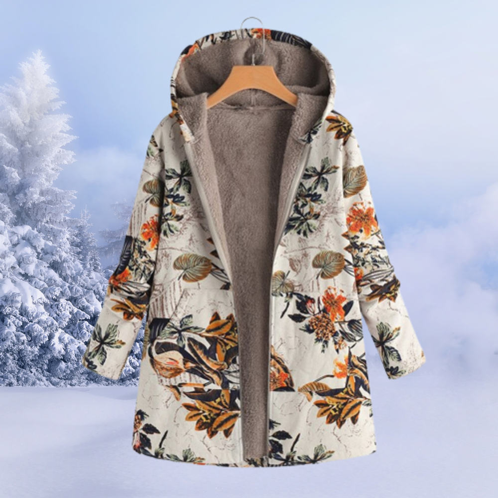 Josie | Women's Printed Long Winter Sherpa Jacket Hooded