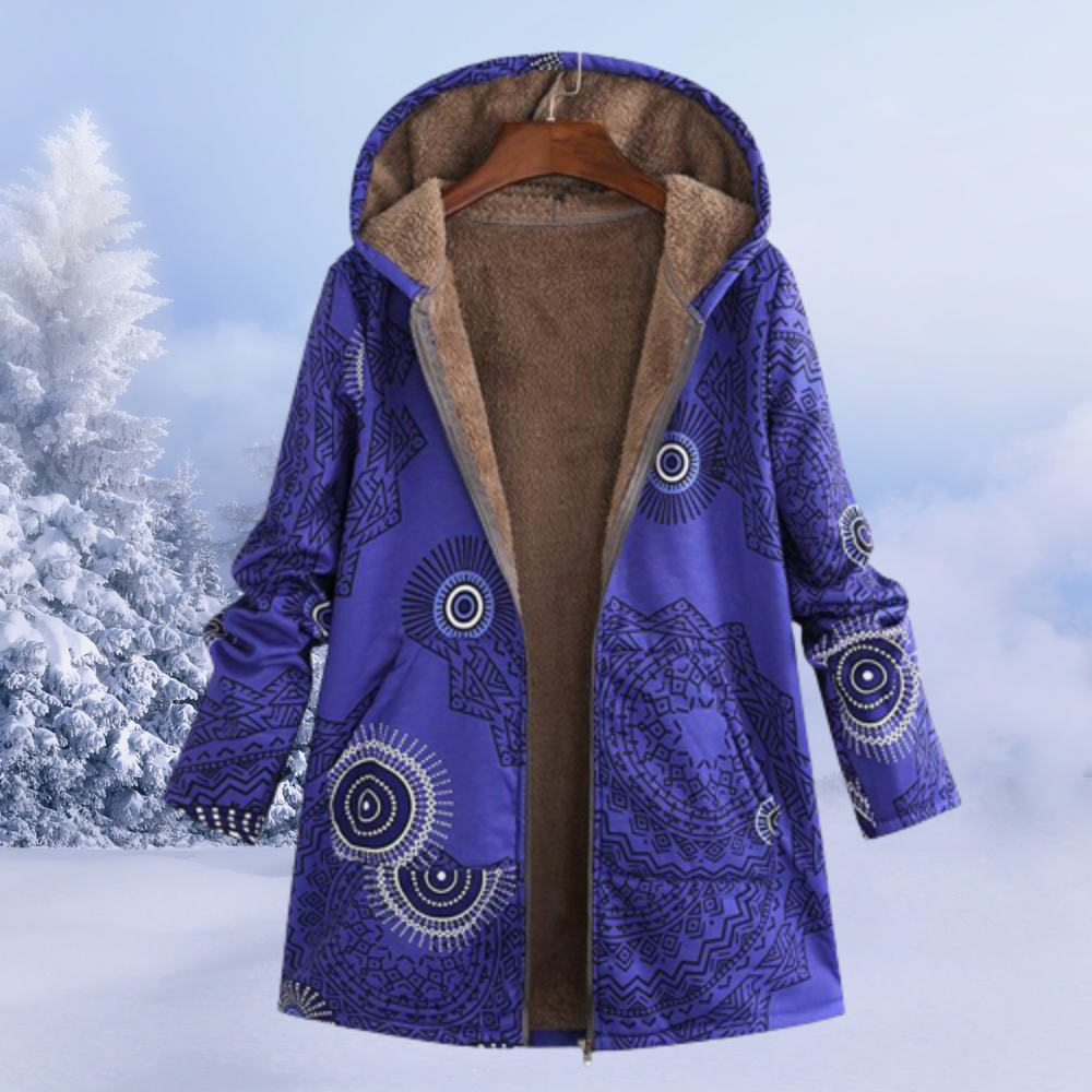 Josie | Women's Printed Long Winter Sherpa Jacket Hooded