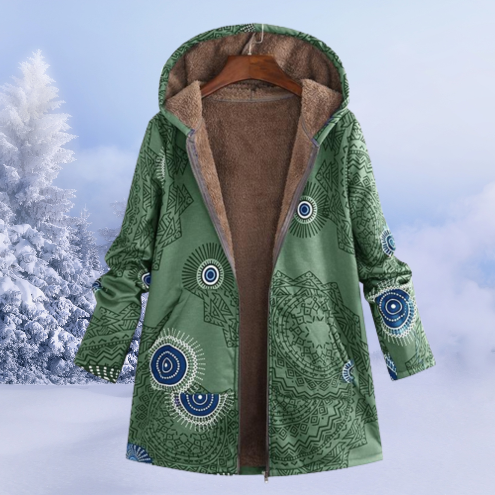 Josie | Women's Printed Long Winter Sherpa Jacket Hooded