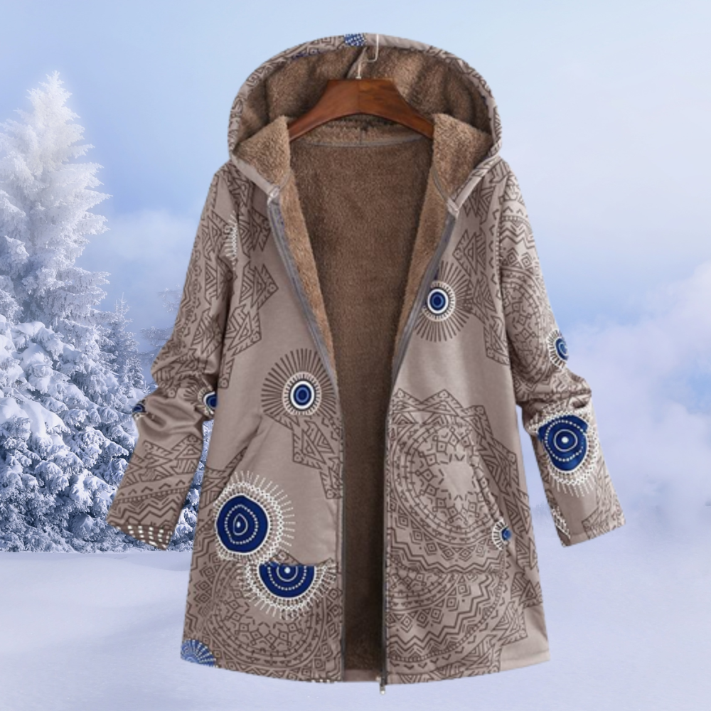 Josie | Women's Printed Long Winter Sherpa Jacket Hooded