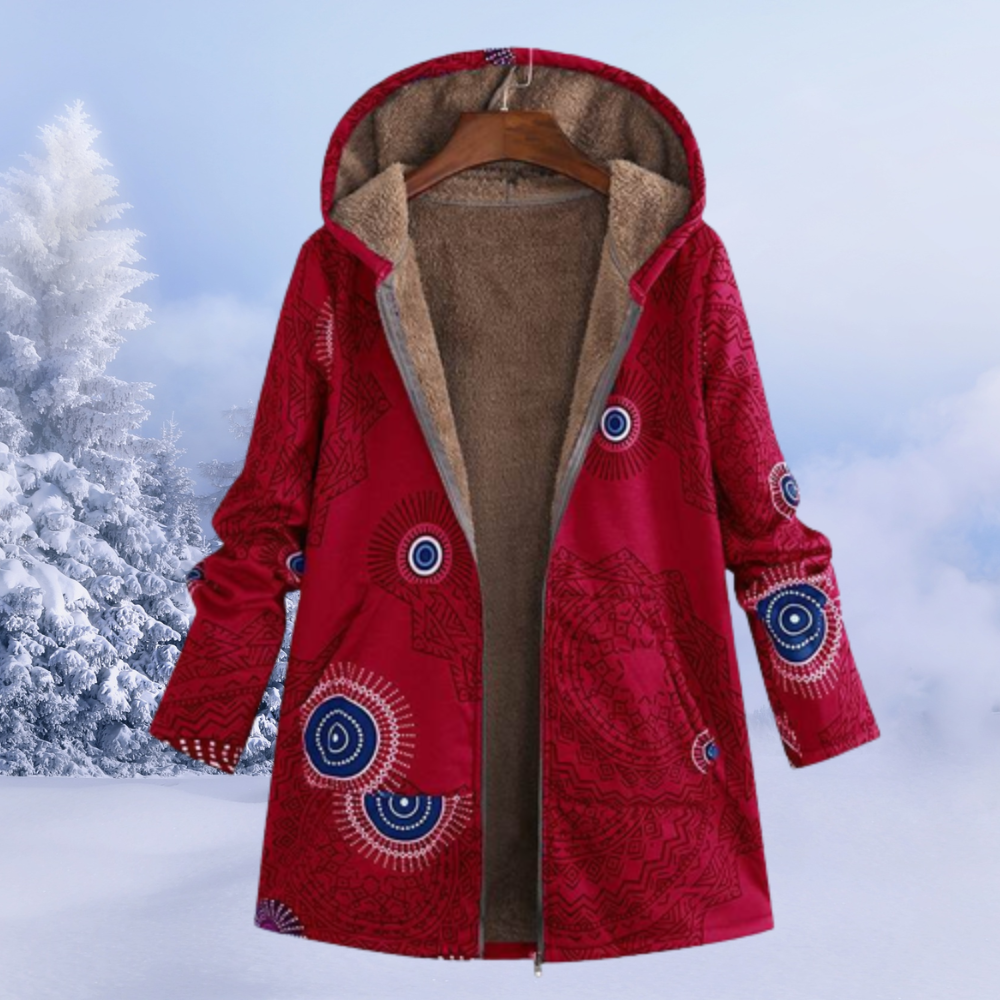 Josie | Women's Printed Long Winter Sherpa Jacket Hooded