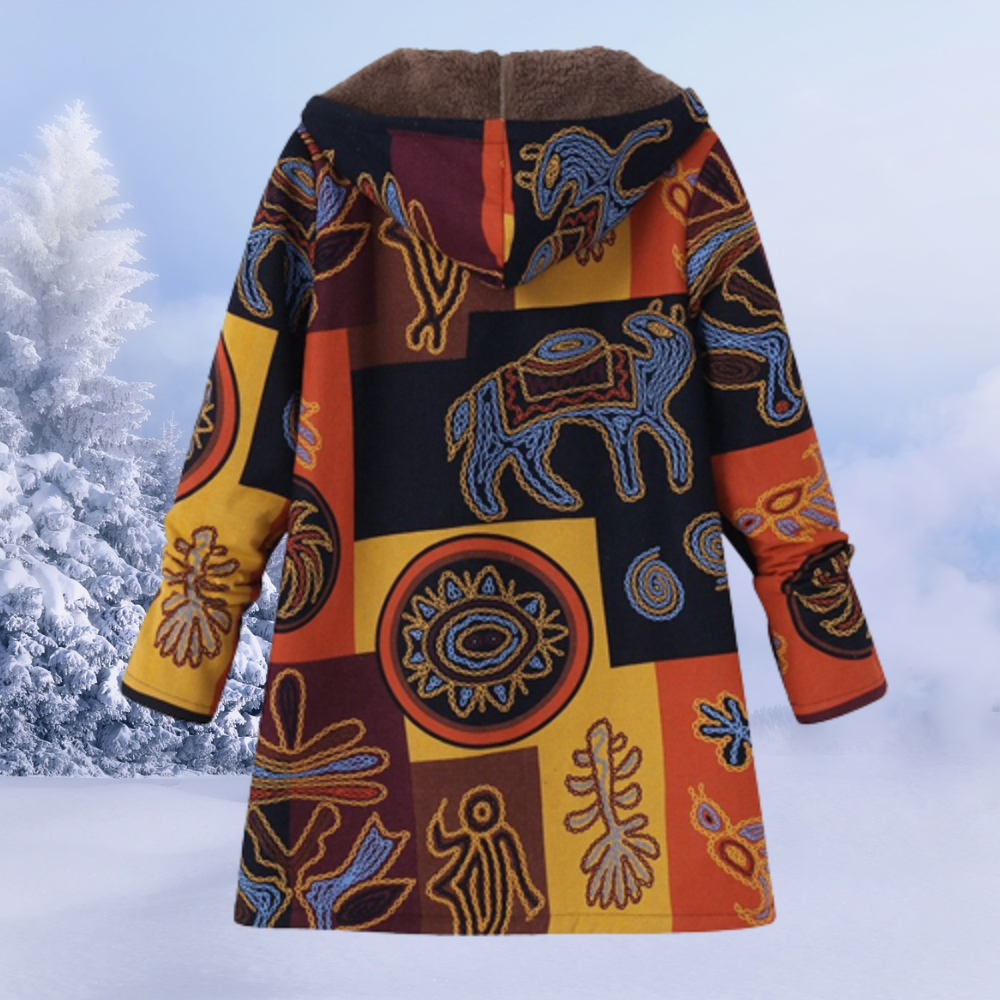 Josie | Women's Printed Long Winter Sherpa Jacket Hooded