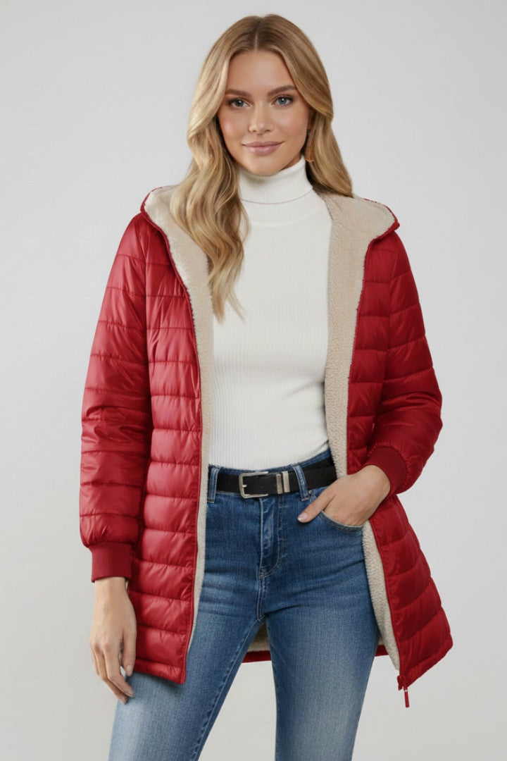 Molly | Women's Long Winter Puffer Coat Hooded Sherpa Lined