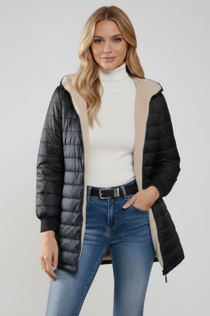 Molly | Women's Long Winter Puffer Coat Hooded Sherpa Lined
