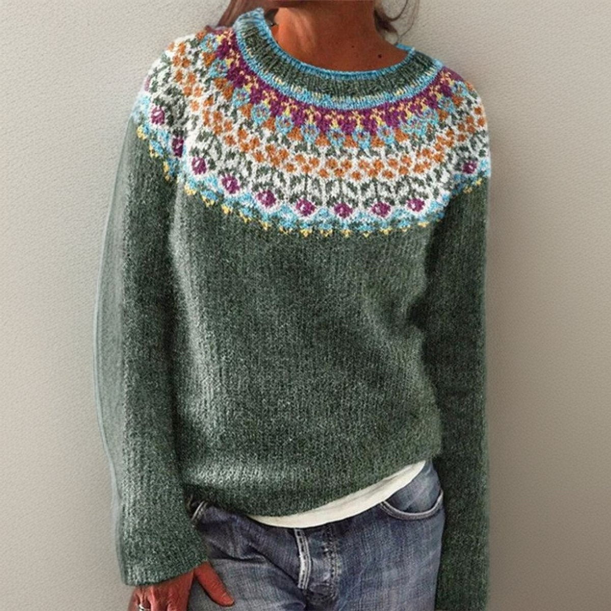 Grace | Women's Floral Wool Sweater Crew Neck Long Sleeve