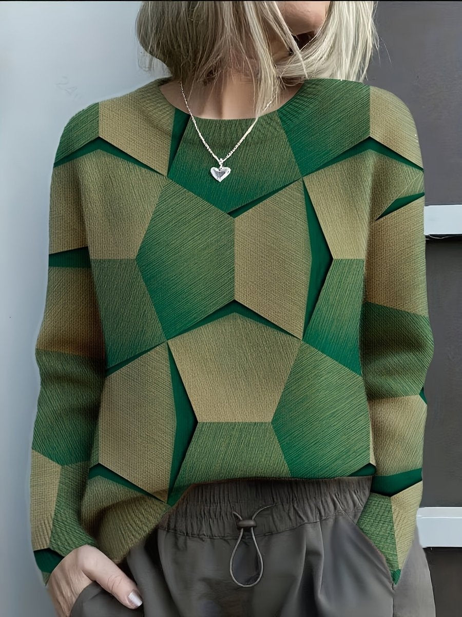Mia | Women's Lightweight Geometric Sweater Long Sleeve Crew Neck