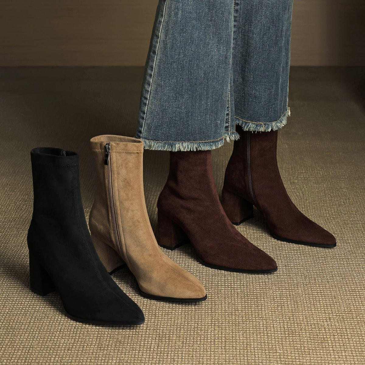 Amara | Women's Suede Ankle Boots with Block Heel