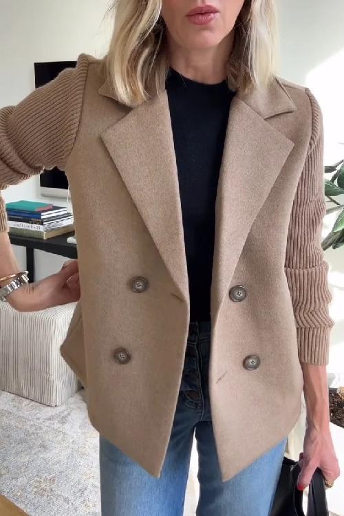 Women’s Double-Breasted Blazer with Knitted Sleeves