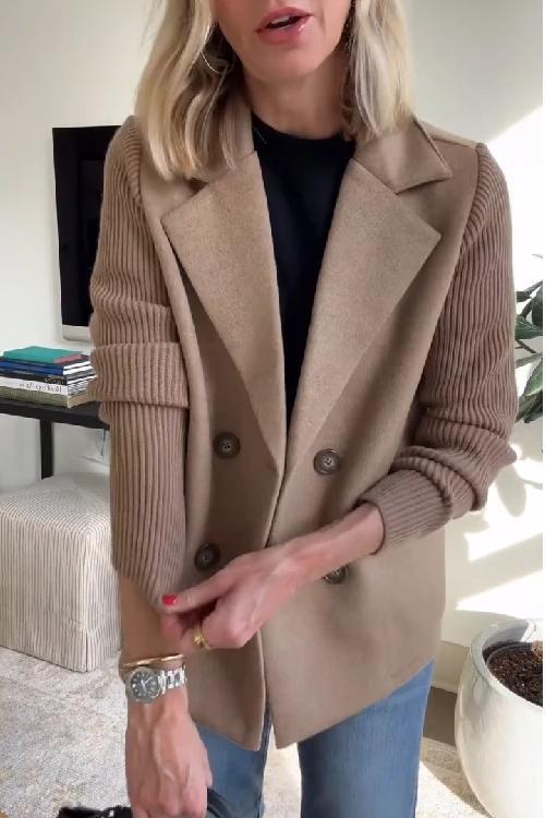 Women’s Double-Breasted Blazer with Knitted Sleeves