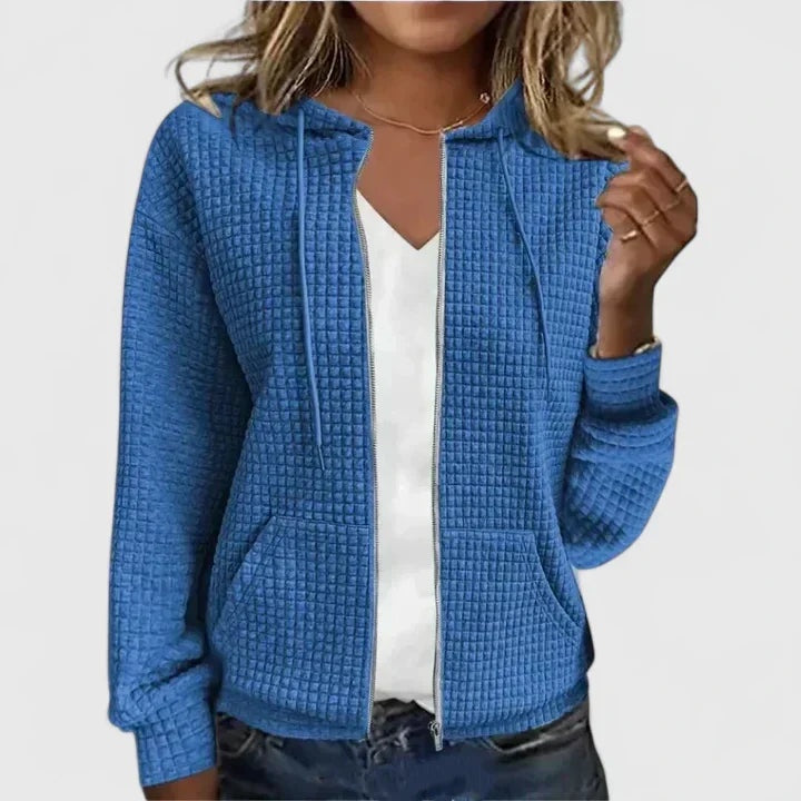 Lillian | Women's Waffle Knit Zip Up Sweater Hooded