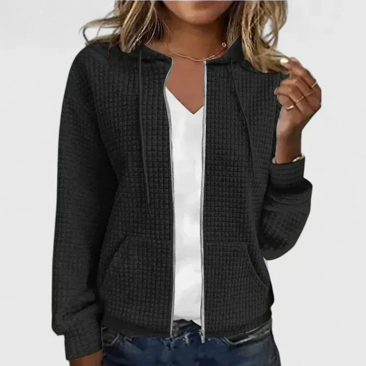 Lillian | Women's Waffle Knit Zip Up Sweater Hooded