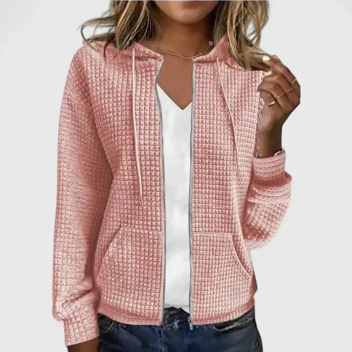 Lillian | Women's Waffle Knit Zip Up Sweater Hooded