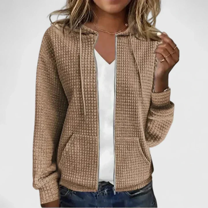 Lillian | Women's Waffle Knit Zip Up Sweater Hooded