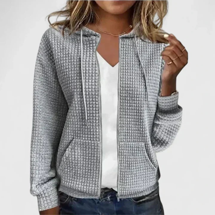 Lillian | Women's Waffle Knit Zip Up Sweater Hooded