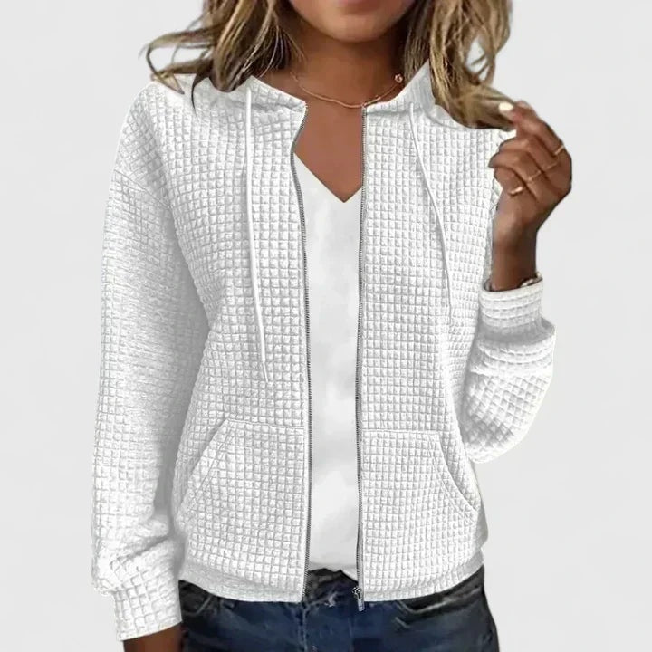 Lillian | Women's Waffle Knit Zip Up Sweater Hooded