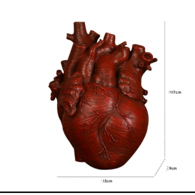 Anatomical Heart Shaped Flower Vase with Textured Vein Details and Bud Decoration Cut Glass