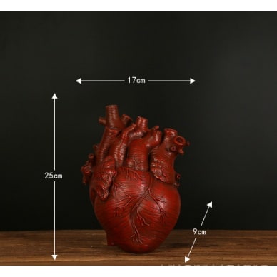 Anatomical Heart Shaped Flower Vase with Textured Vein Details and Bud Decoration Cut Glass