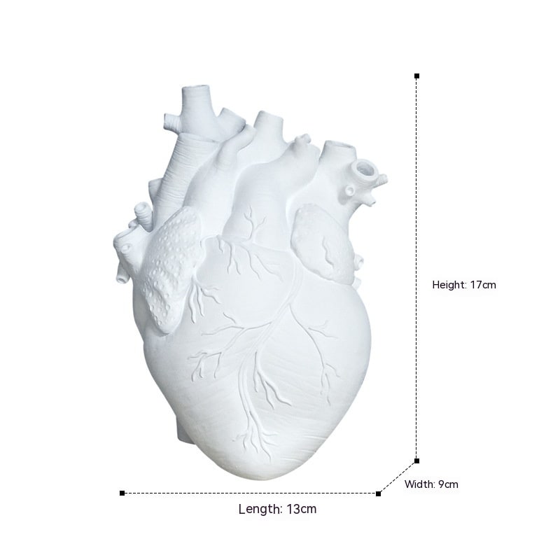 Anatomical Heart Shaped Flower Vase with Textured Vein Details and Bud Decoration Cut Glass