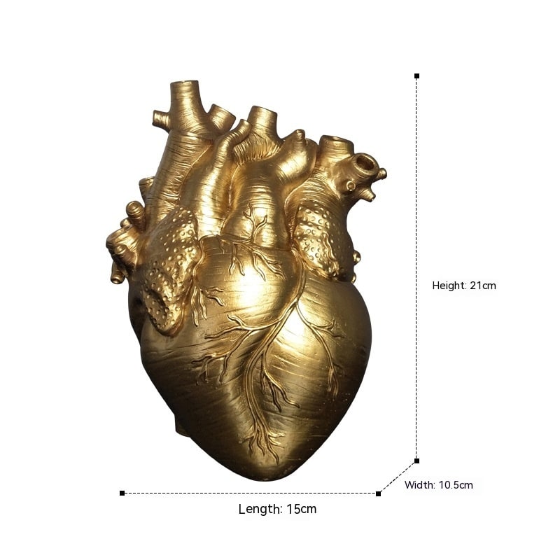 Anatomical Heart Shaped Flower Vase with Textured Vein Details and Bud Decoration Cut Glass