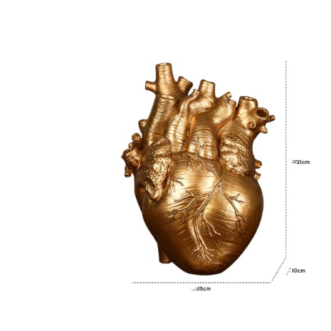 Anatomical Heart Shaped Flower Vase with Textured Vein Details and Bud Decoration Cut Glass