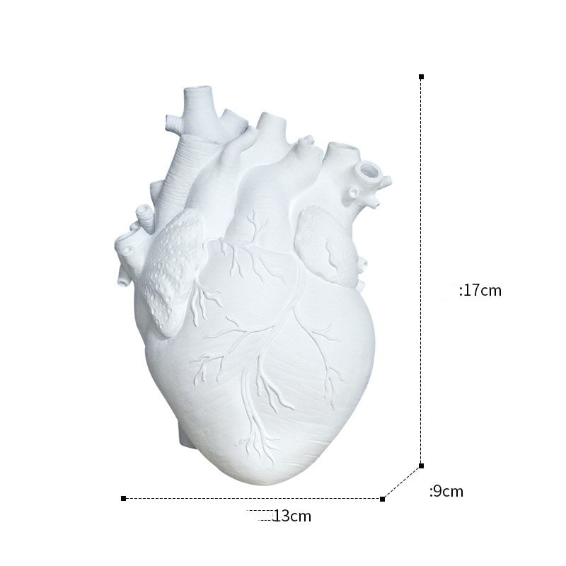 Anatomical Heart Shaped Flower Vase with Textured Vein Details and Bud Decoration Cut Glass